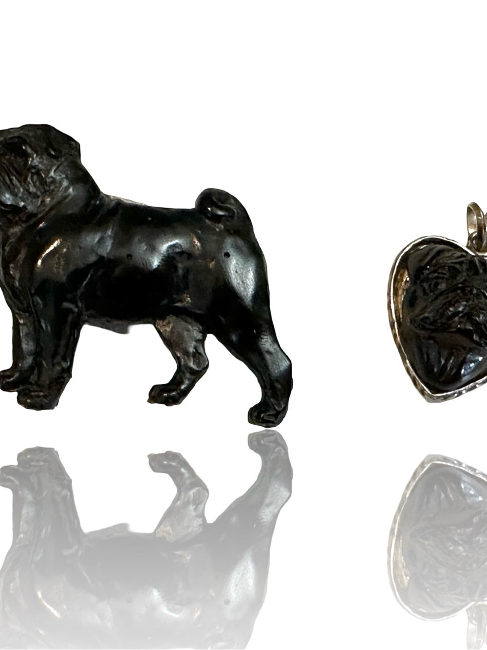 Artisan Black French Bulldog Brooch and Heart Pendant Set